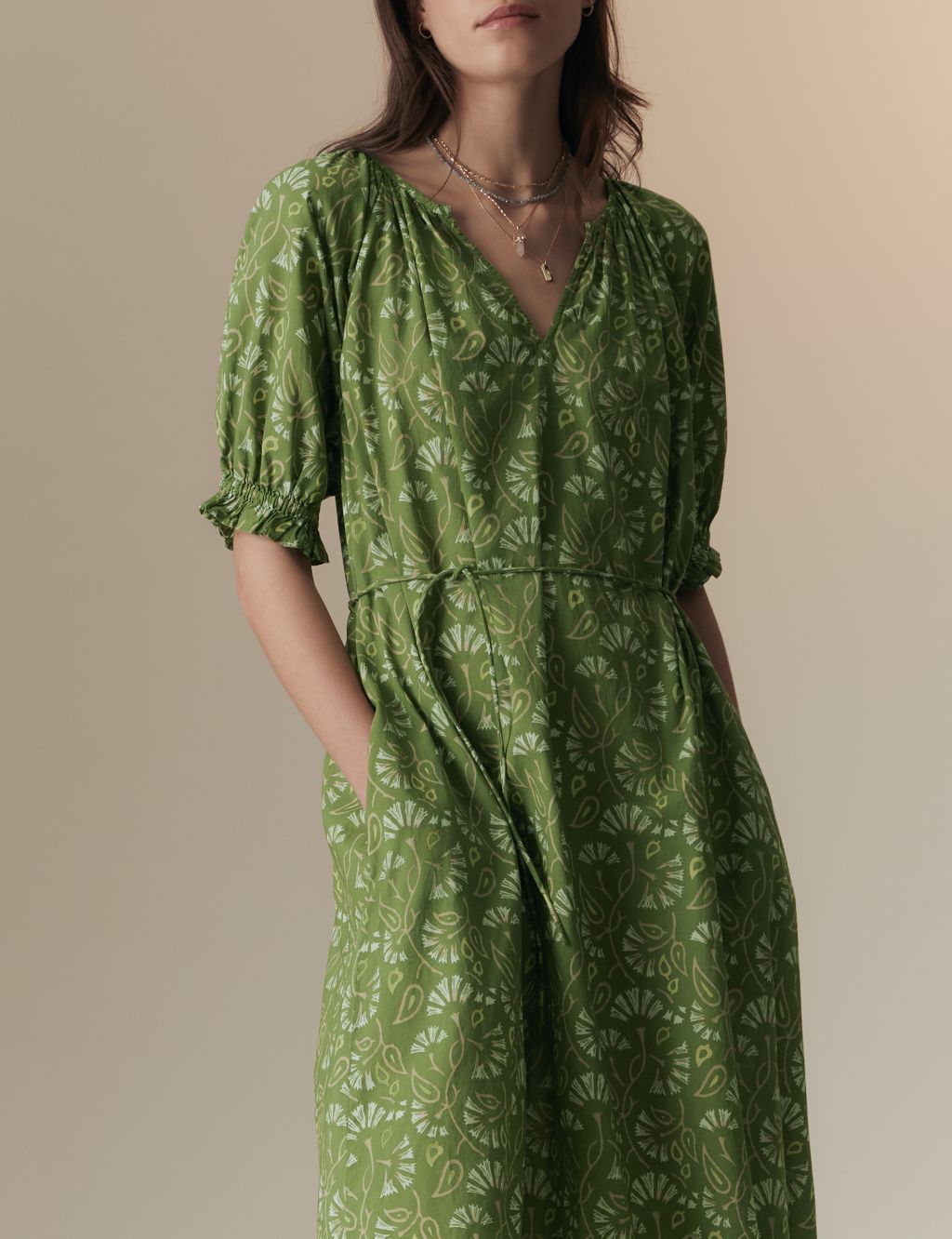 Pure Cotton Printed Midi Smock Relaxed Dress 2 of 4