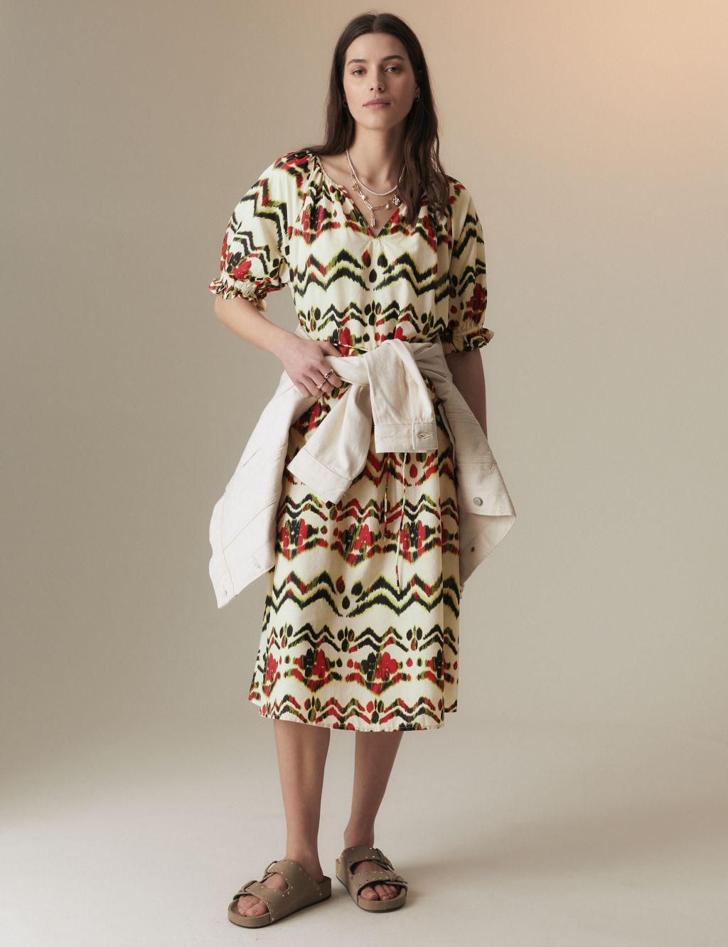 Pure Cotton Printed Midi Smock Relaxed Dress 3 of 5