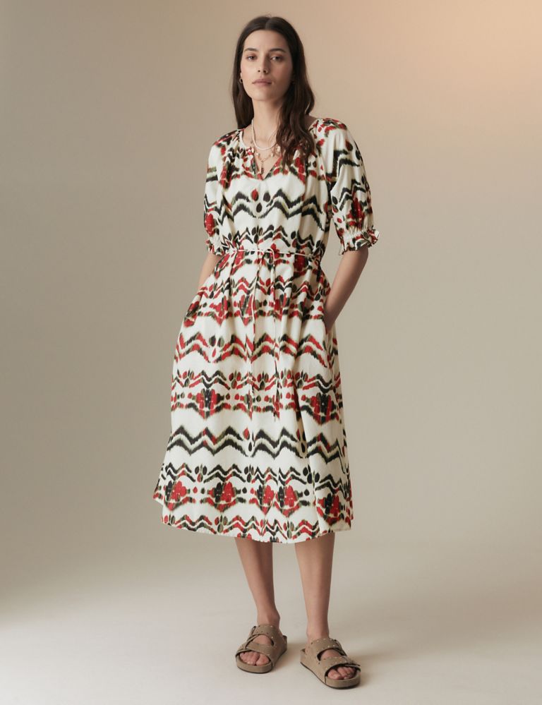 Pure Cotton Printed Midi Smock Relaxed Dress 4 of 5