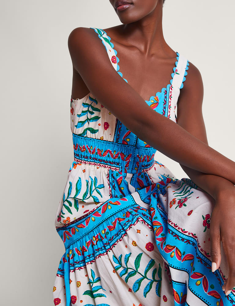 Pure Cotton Printed Midi Waisted Dress