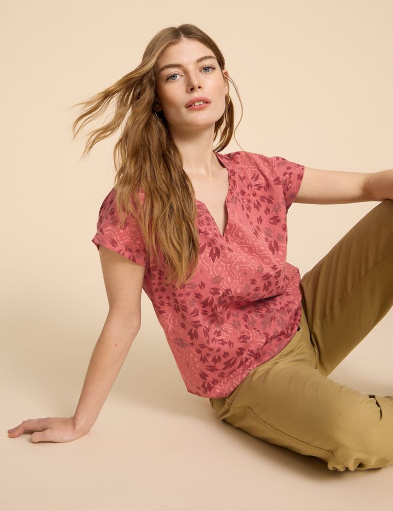 Pure Cotton Printed Notch Neck T-Shirt 5 of 6