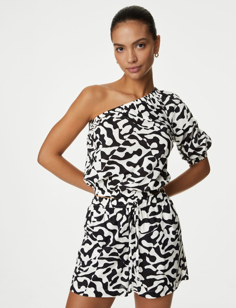 Pure Cotton Printed One Shoulder Beach Top 3 of 5