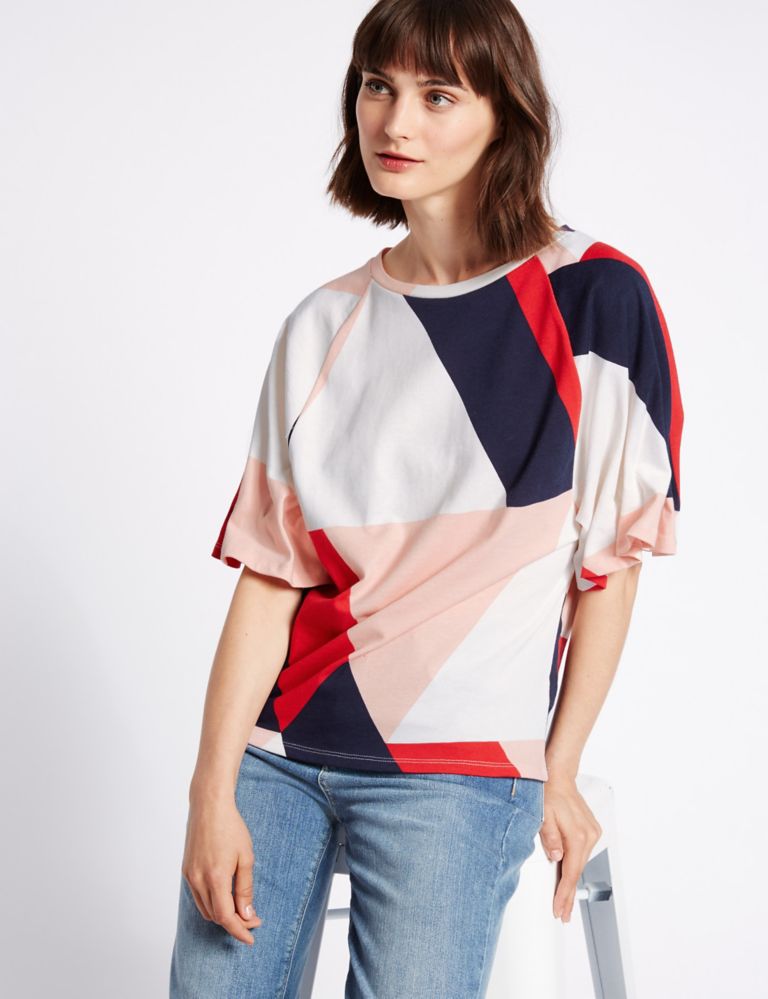 Pure Cotton Printed Pinch Sleeve T-Shirt 3 of 5