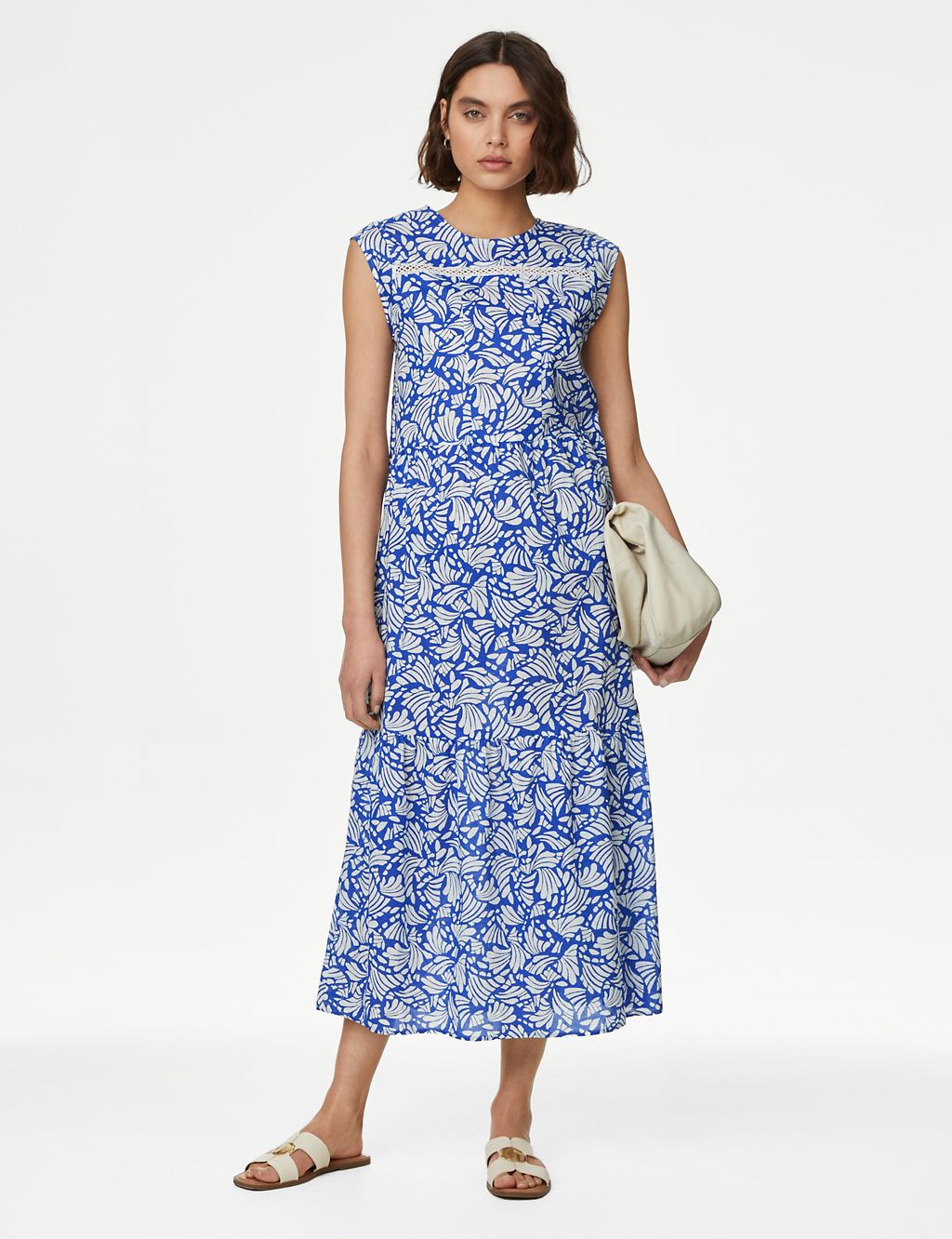 Pure Cotton Printed Pintuck Midi Tiered Dress 2 of 5