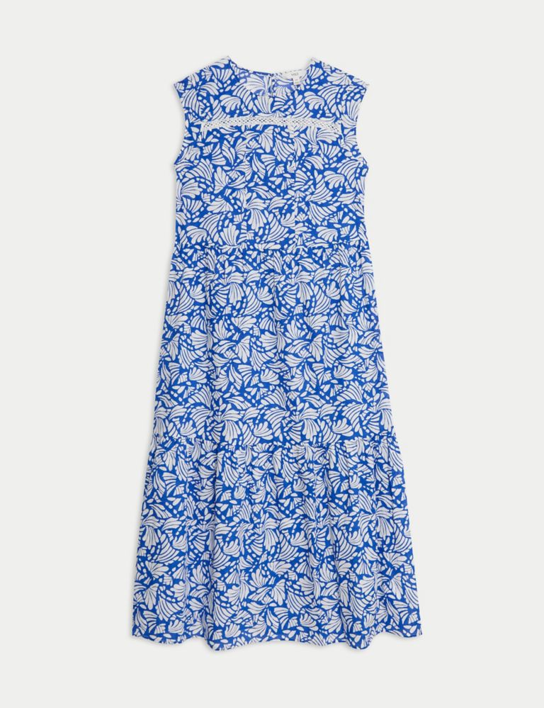Pure Cotton Printed Pintuck Midi Tiered Dress 2 of 5