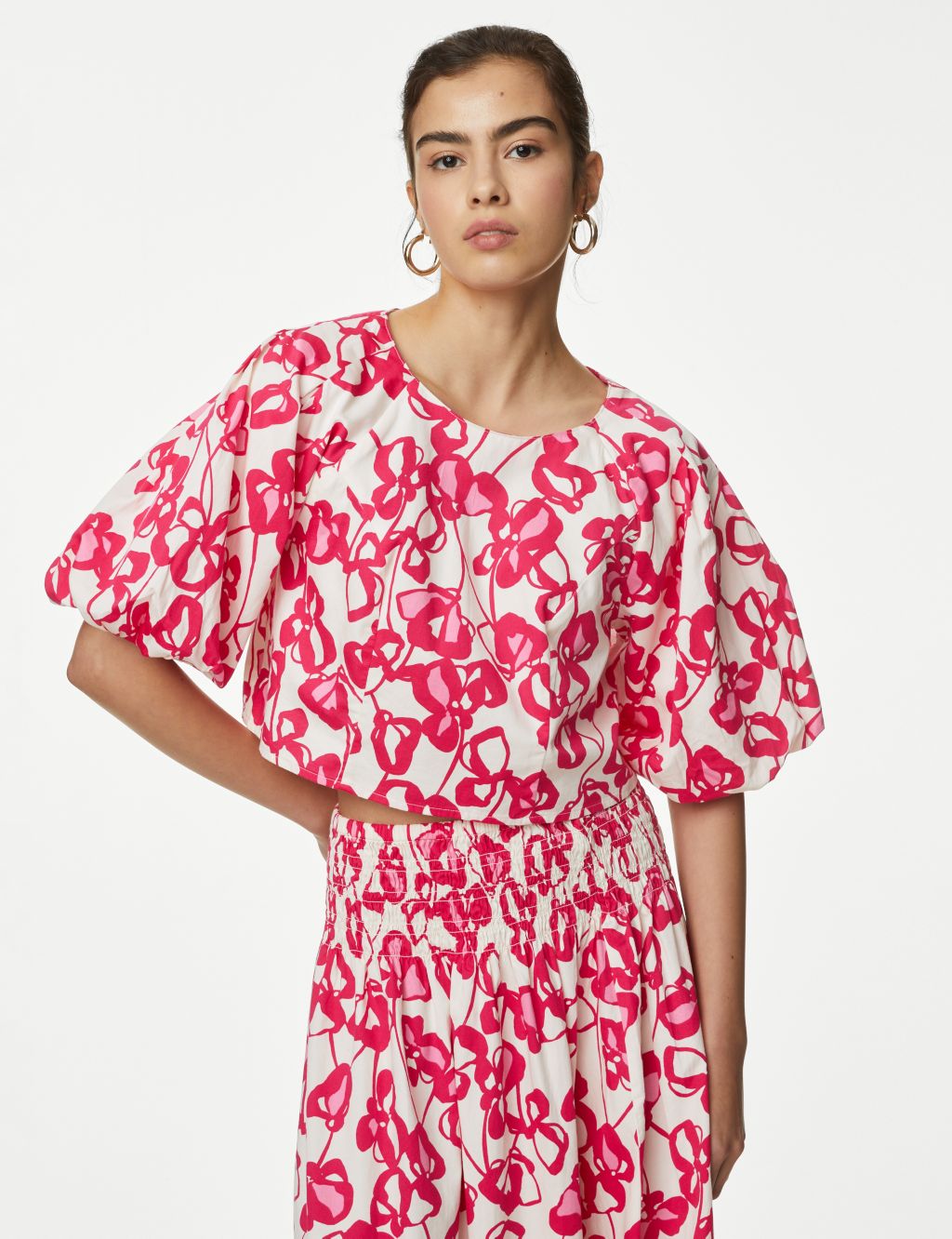 Pure Cotton Printed Puff Sleeve Blouse 4 of 8