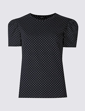 Pure Cotton Printed Puff Sleeve T-Shirt Image 2 of 5