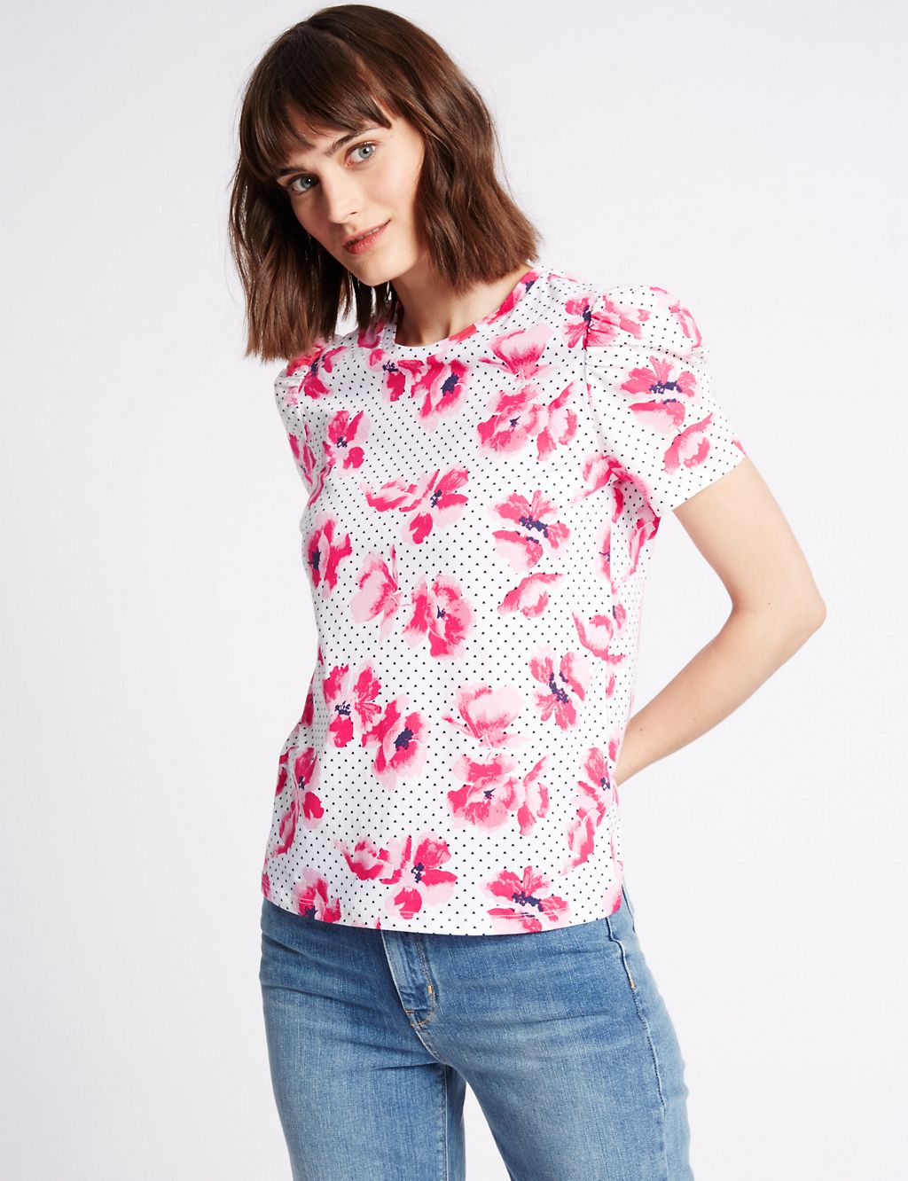 Pure Cotton Printed Puff Sleeve T-Shirt 3 of 5