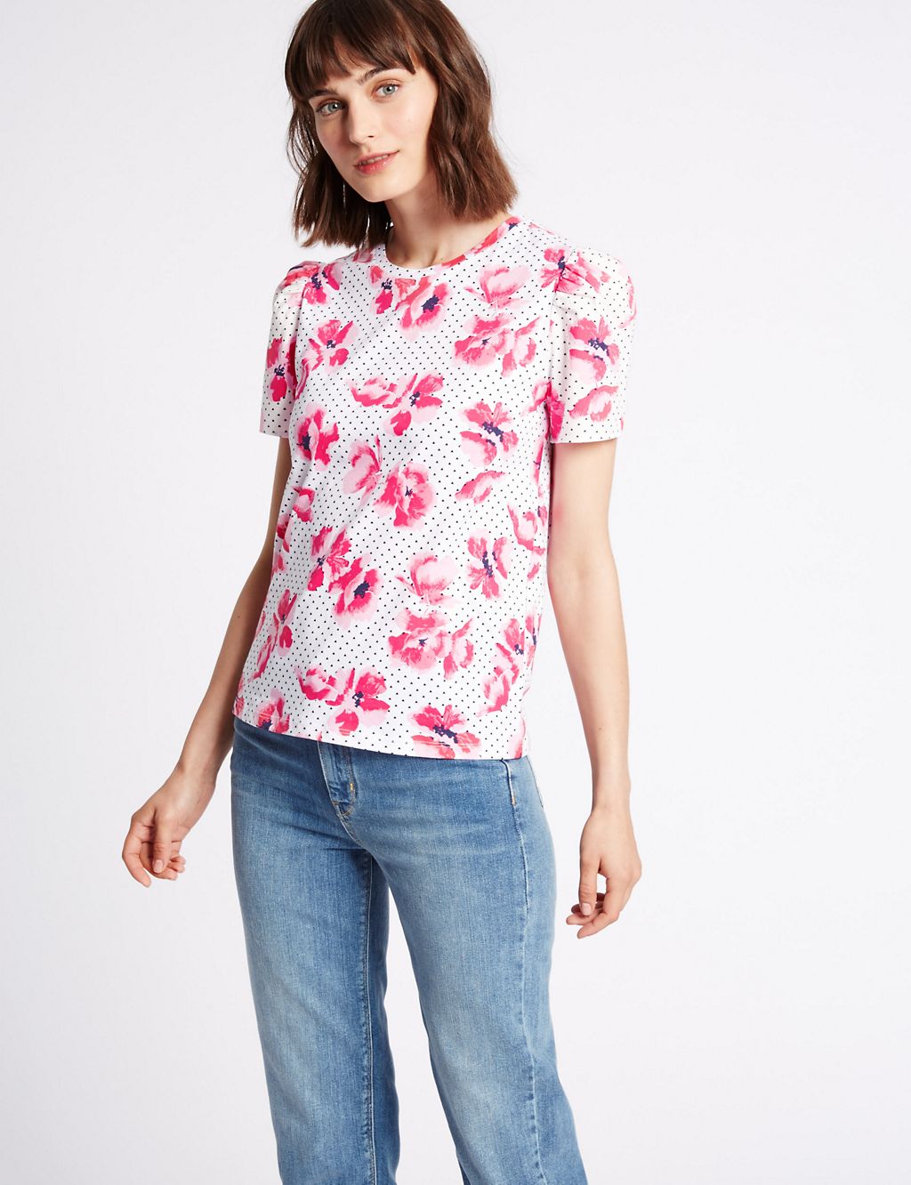 Pure Cotton Printed Puff Sleeve T-Shirt 2 of 5