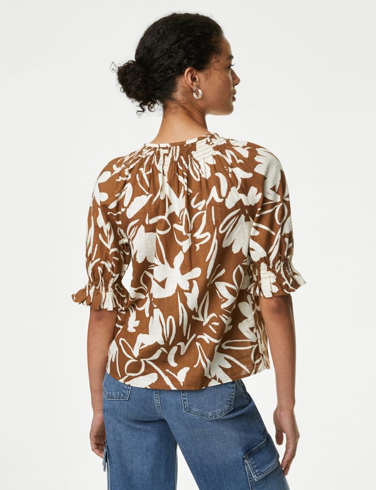 Pure Cotton Printed Shirred Detail Blouse 5 of 5
