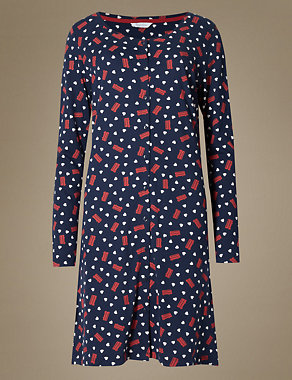 Pure Cotton Printed Short Nightdress Image 2 of 3