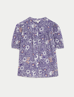 Pure Cotton Printed Short Sleeve Blouse Image 2 of 7