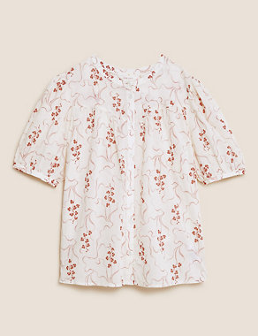 Pure Cotton Printed Short Sleeve Blouse Image 2 of 6