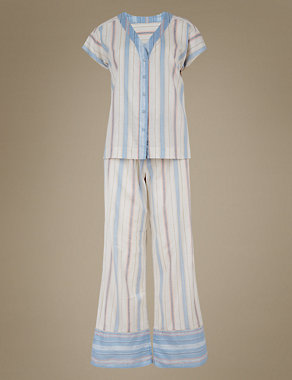 Pure Cotton Printed Short Sleeve Pyjamas Image 2 of 4