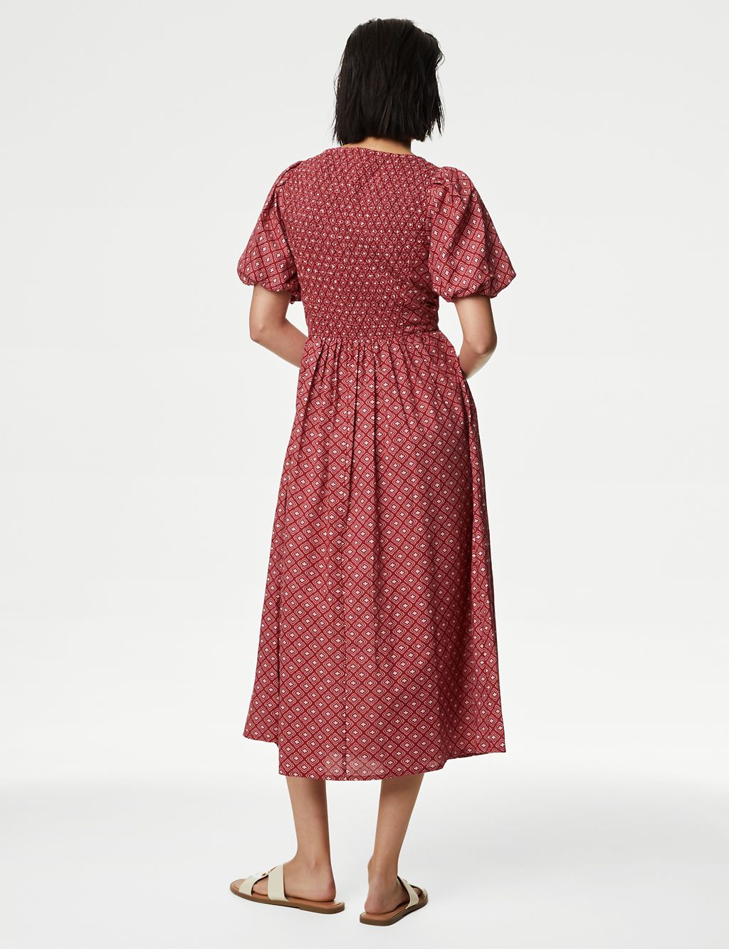 Pure Cotton Printed Square Neck Midi Waisted Dress 5 of 5