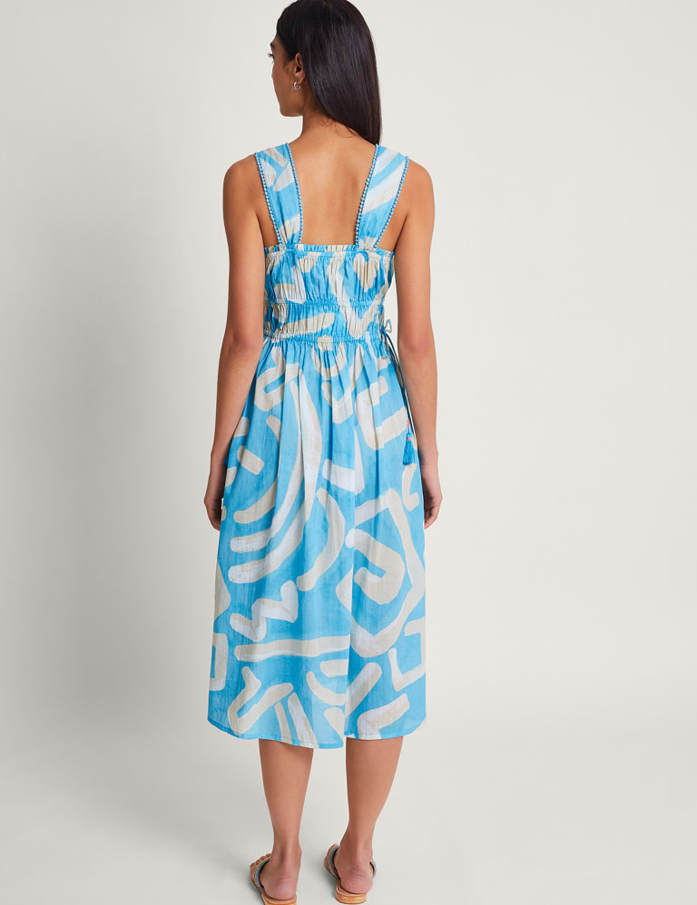 Pure Cotton Printed Square Neck Waisted Dress