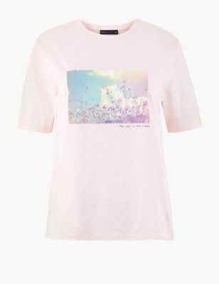 Pure Cotton Printed Straight Fit T-Shirt Image 2 of 4