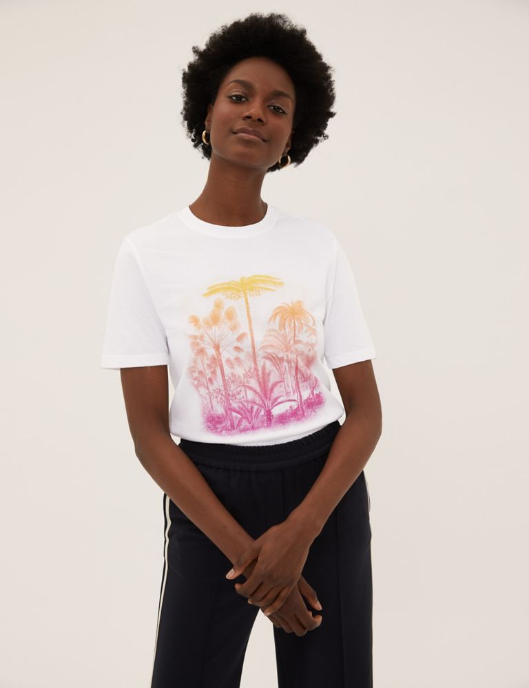 Pure Cotton Printed Straight Fit T-Shirt 1 of 5