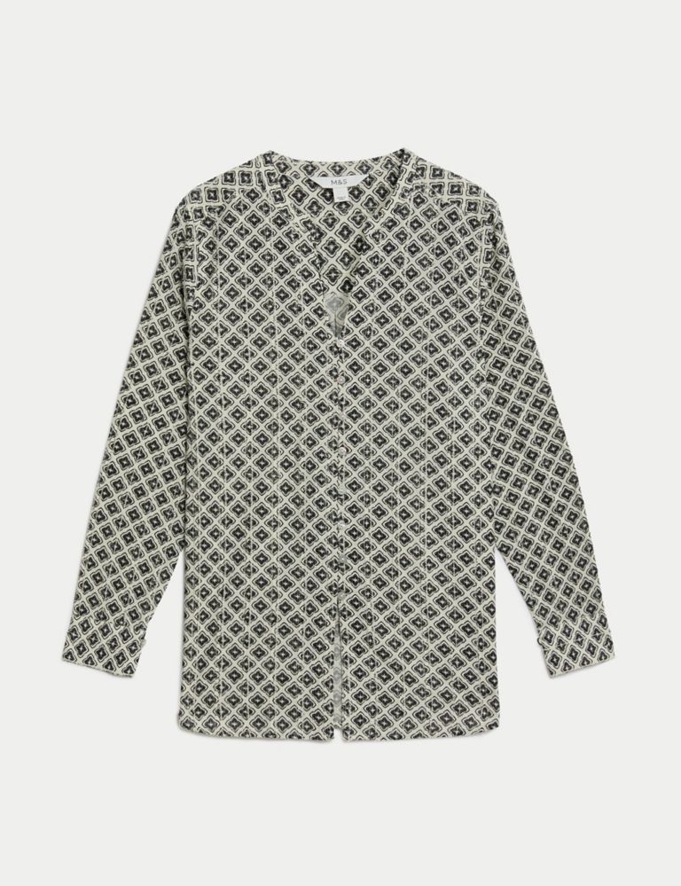 Pure Cotton Printed Textured V-Neck Shirt 2 of 5