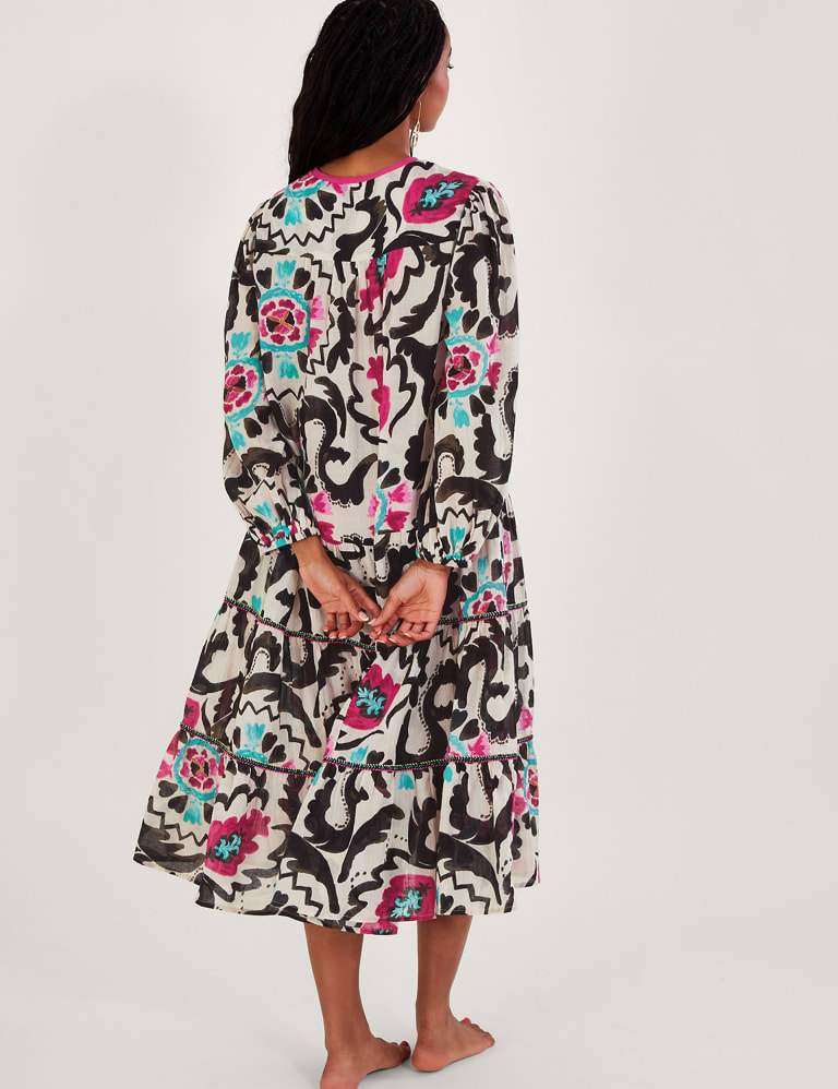 Pure Cotton Printed Tie Neck Midi Kaftan 3 of 5