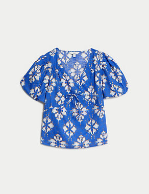 Pure Cotton Printed V-Neck Blouse Image 2 of 5