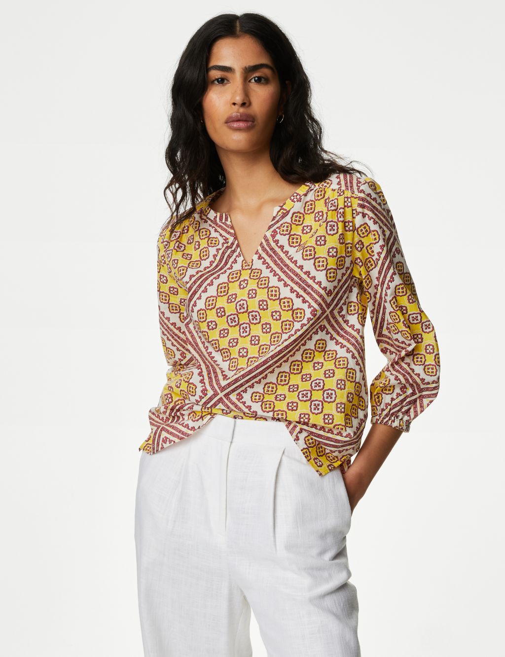 Pure Cotton Printed V-Neck Blouse 2 of 5