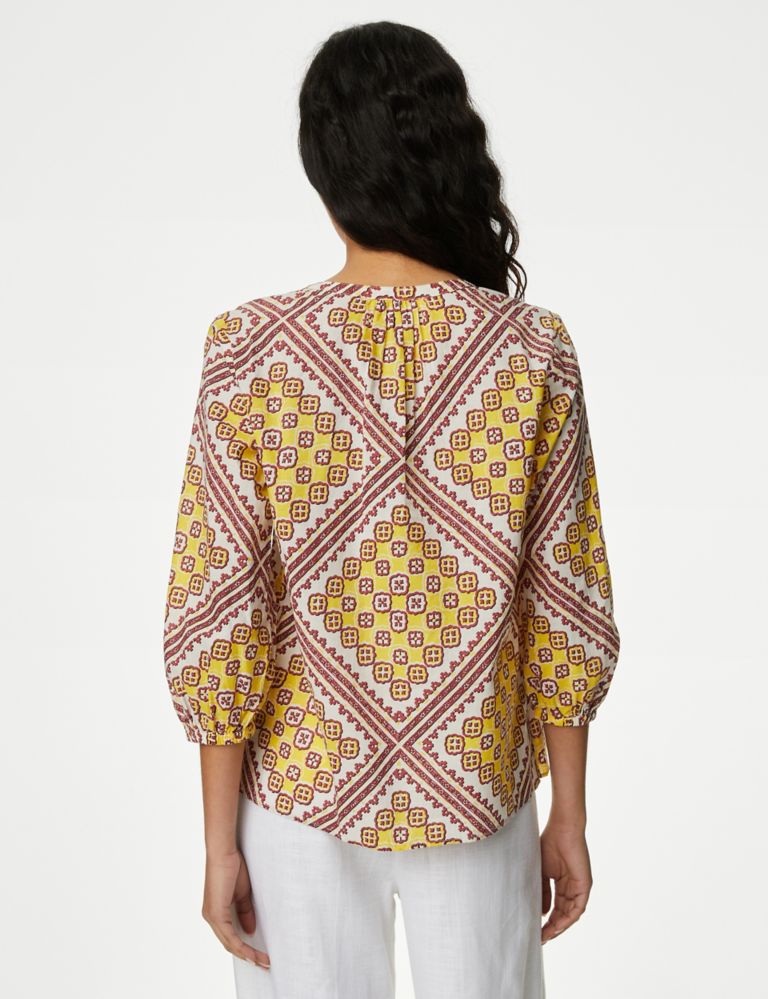 Pure Cotton Printed V-Neck Blouse 5 of 5
