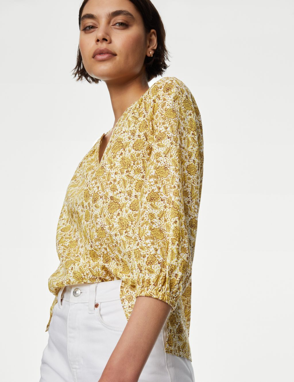 Pure Cotton Printed V-Neck Blouse 2 of 6
