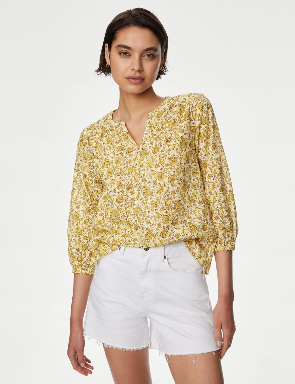 Pure Cotton Printed V-Neck Blouse 5 of 6