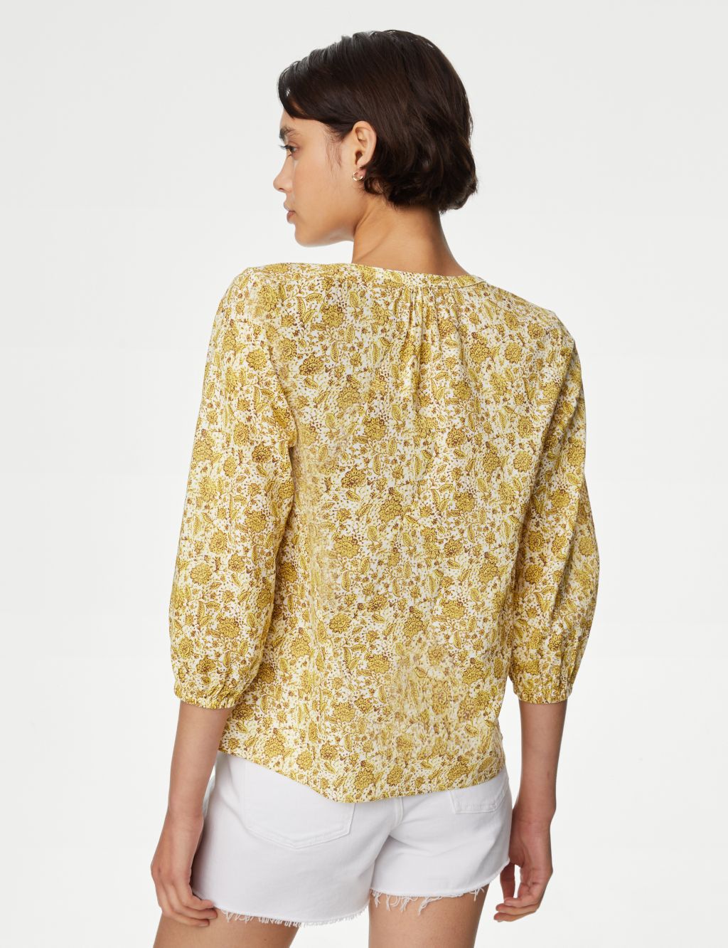 Pure Cotton Printed V-Neck Blouse 6 of 6