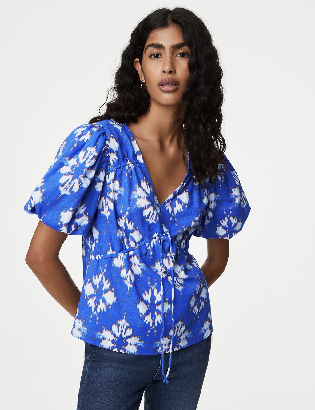 Pure Cotton Printed V-Neck Blouse 4 of 5