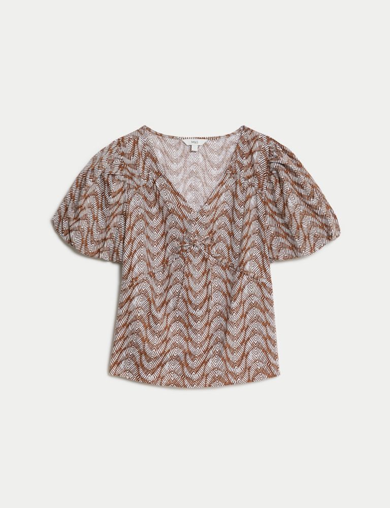 Pure Cotton Printed V-Neck Blouse 2 of 5