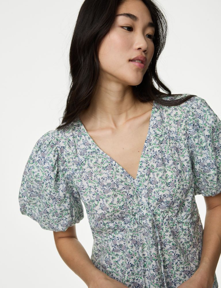 Pure Cotton Printed V-Neck Blouse 4 of 5