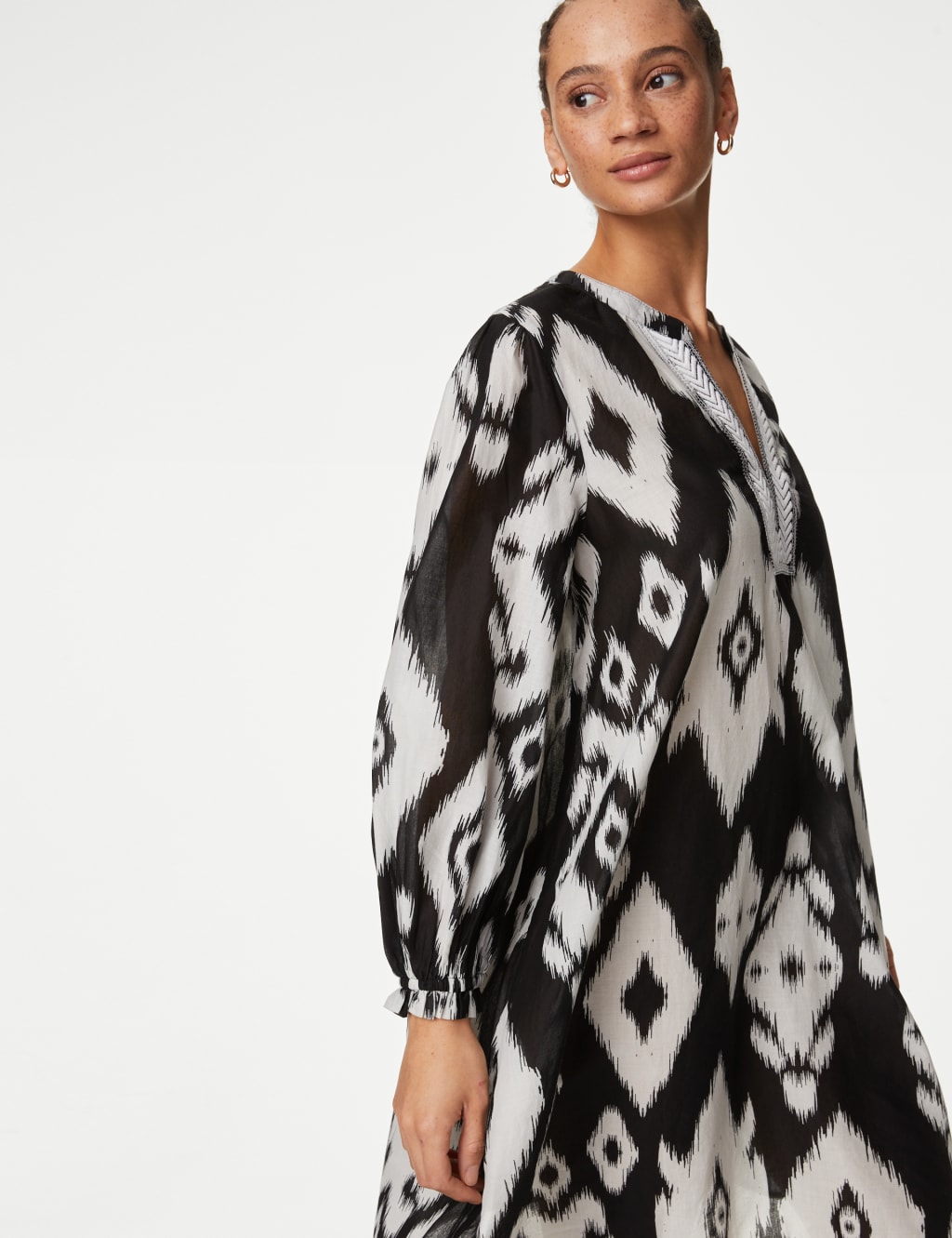 Pure Cotton Printed VNeck Kaftan Beach Dress M&S Collection M&S