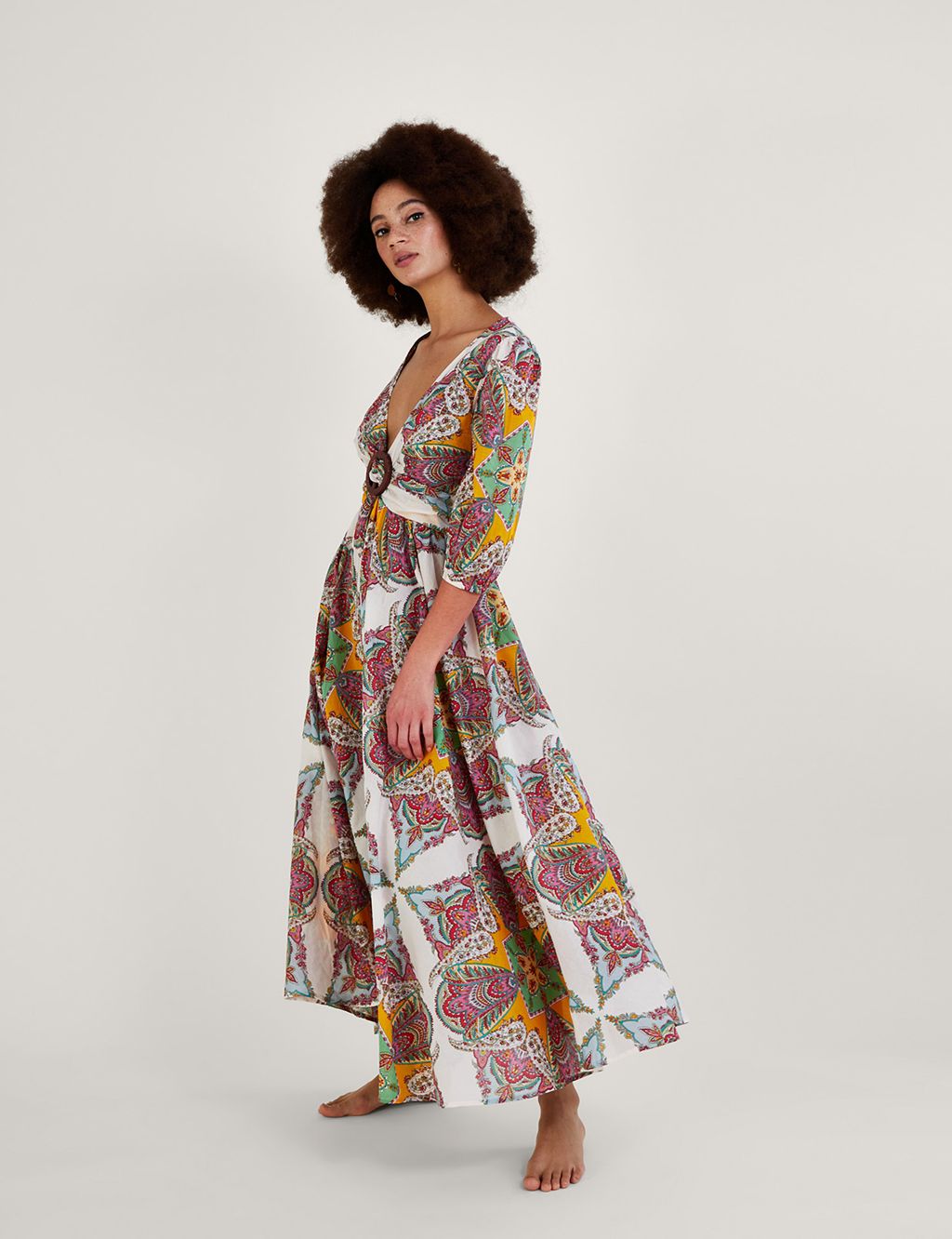 Pure Cotton Printed V-Neck Maxi Dress | Monsoon | M&S