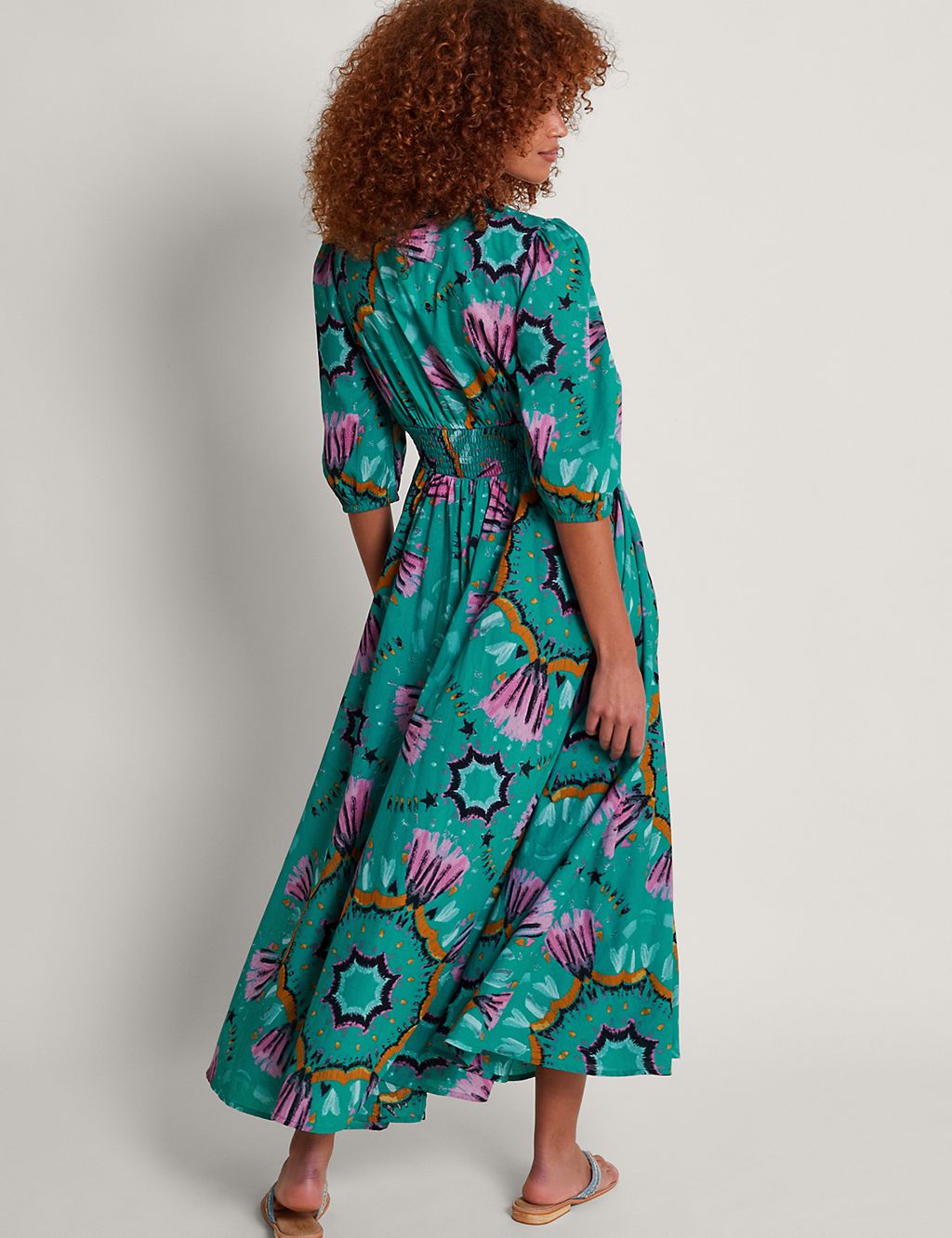 Pure Cotton Printed V-Neck Midaxi Dress 1 of 4