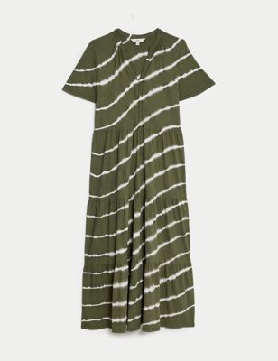 Pure Cotton Printed V-Neck Midi Tiered Dress Image 2 of 5