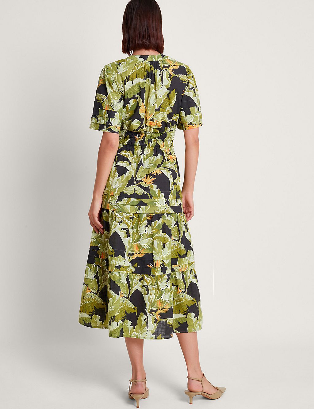 Pure Cotton Printed V-Neck Midi Tiered Dress 2 of 4