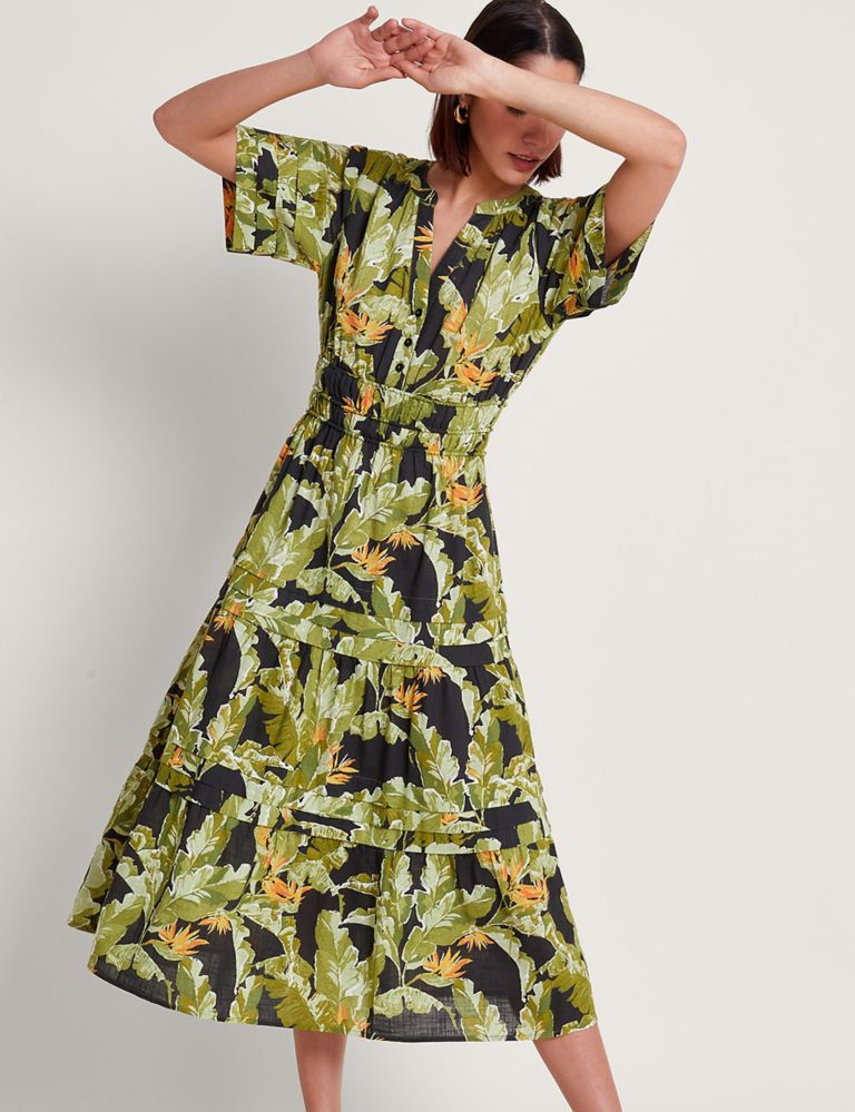 Pure Cotton Printed V-Neck Midi Tiered Dress 4 of 4