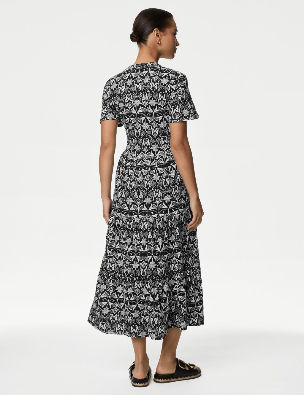 Pure Cotton Printed V-Neck Midi Tiered Dress 5 of 5