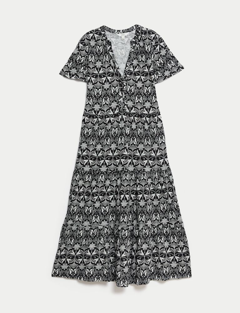 Pure Cotton Printed V-Neck Midi Tiered Dress 2 of 5