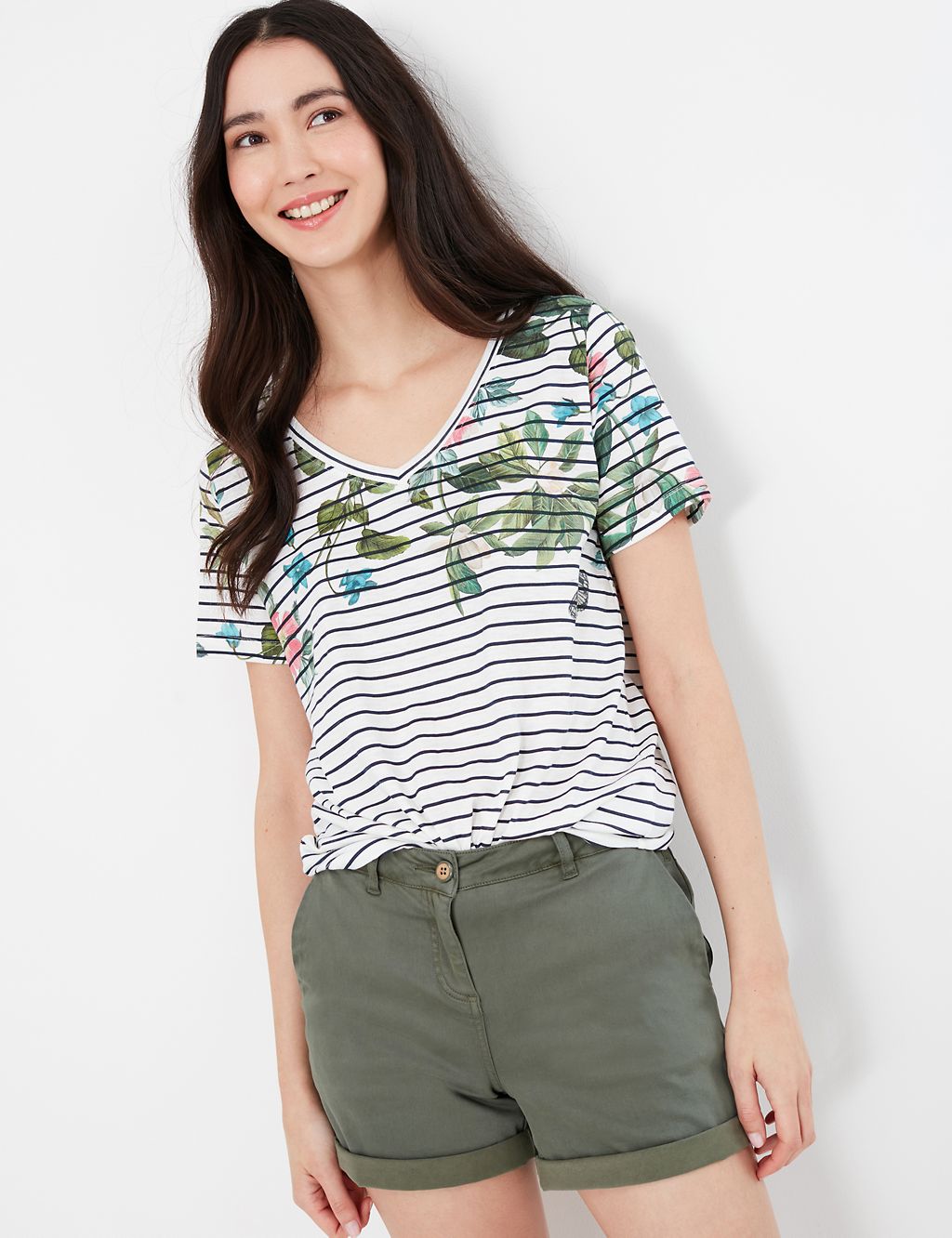 Pure Cotton Printed V-Neck T-Shirt 3 of 6