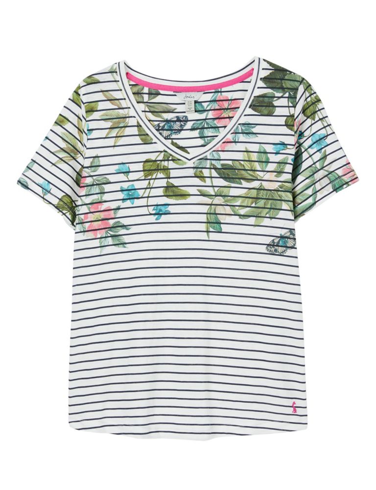 Pure Cotton Printed V-Neck T-Shirt 2 of 6
