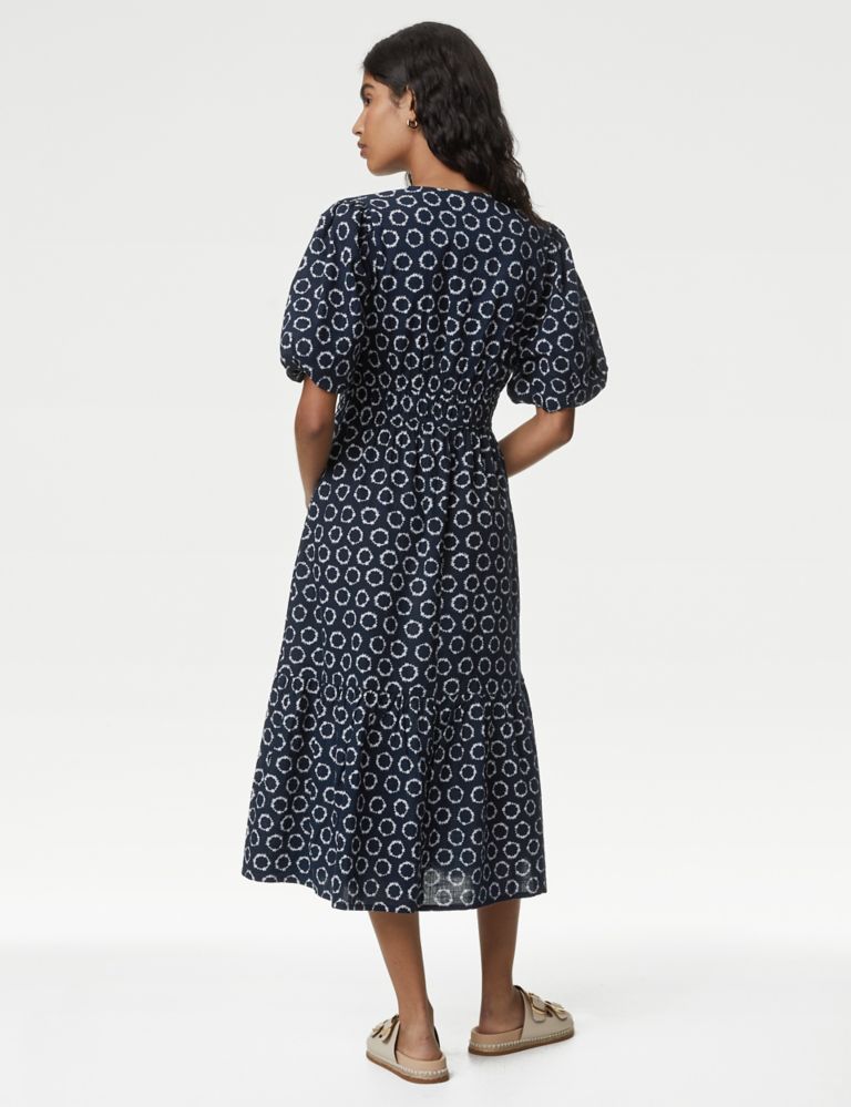Pure Cotton Printed V-Neck Tiered Midi Dress 4 of 4