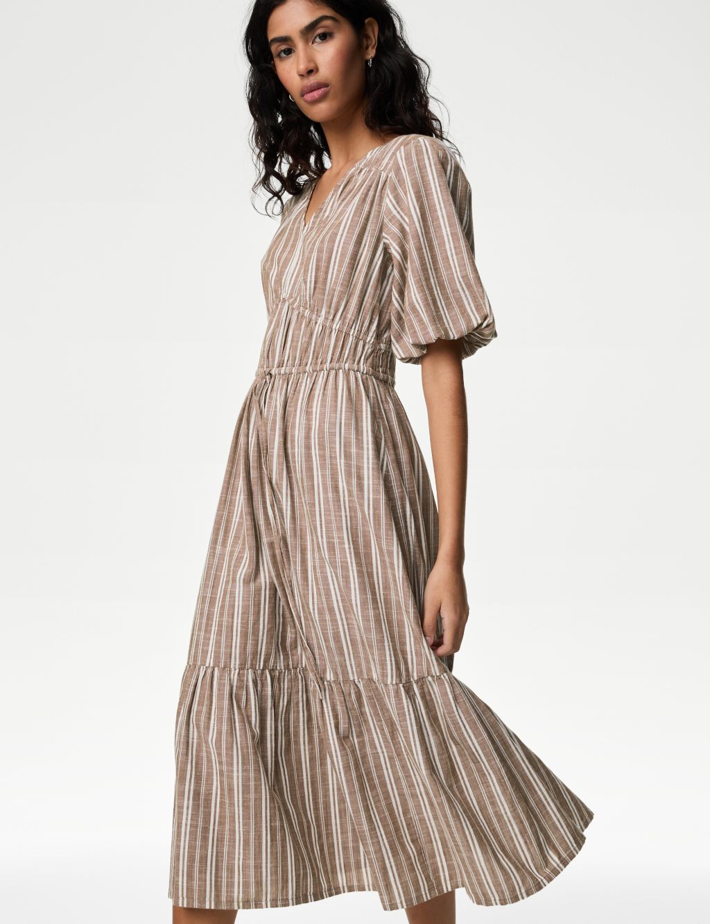 Pure Cotton Printed V-Neck Tiered Midi Dress 3 of 4