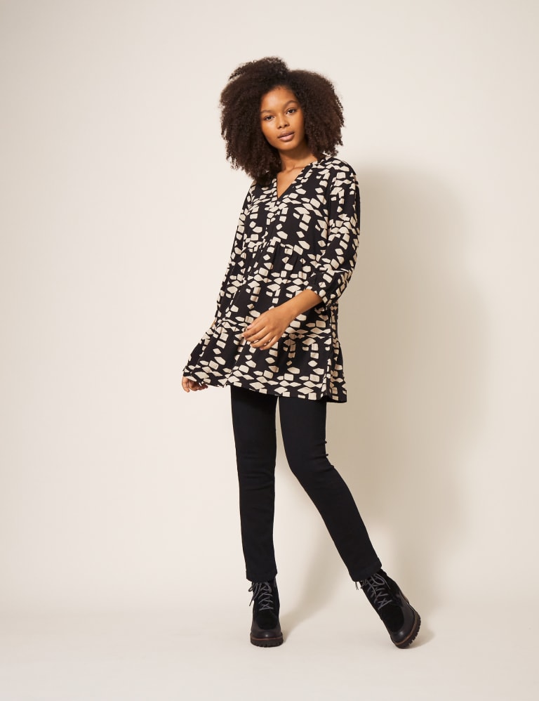 Printed tunic dress with cotton