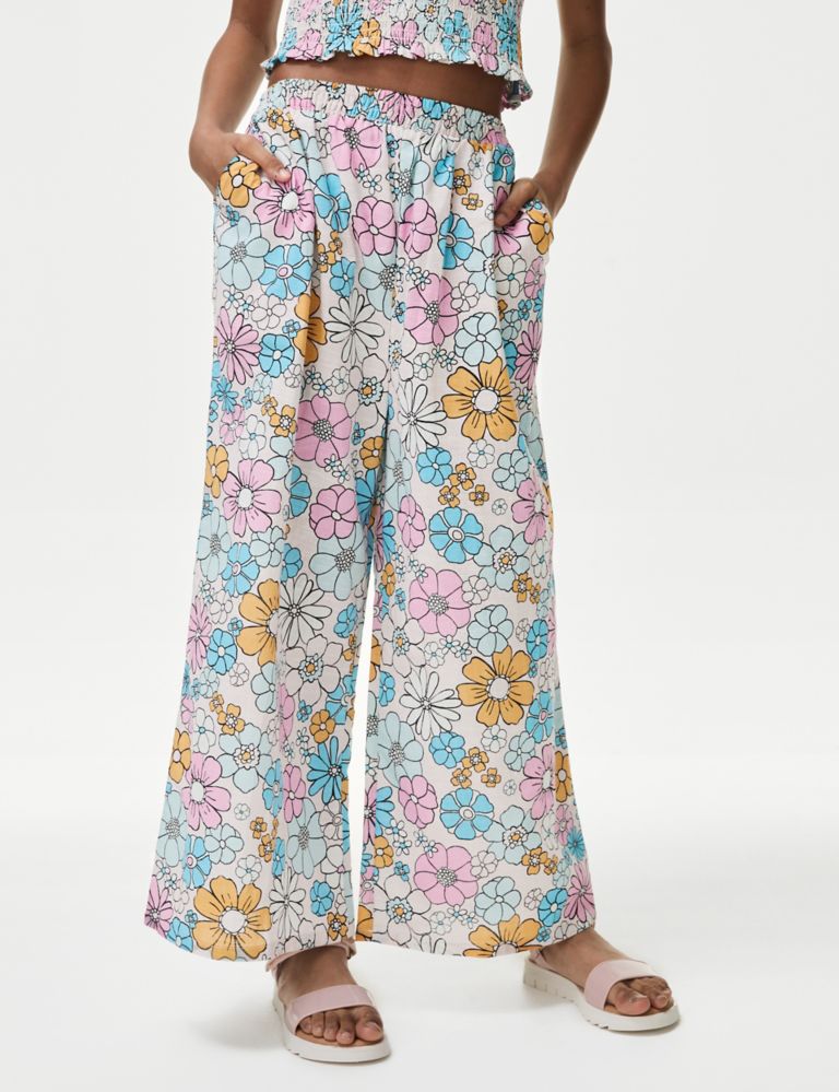 Pure Cotton Printed Wide Leg Trousers (6-16 Yrs) 3 of 4