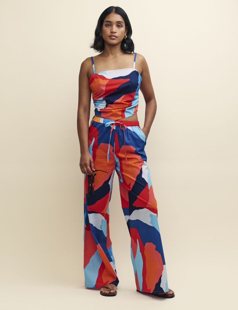 Pure Cotton Printed Wide Leg Trousers 1 of 5