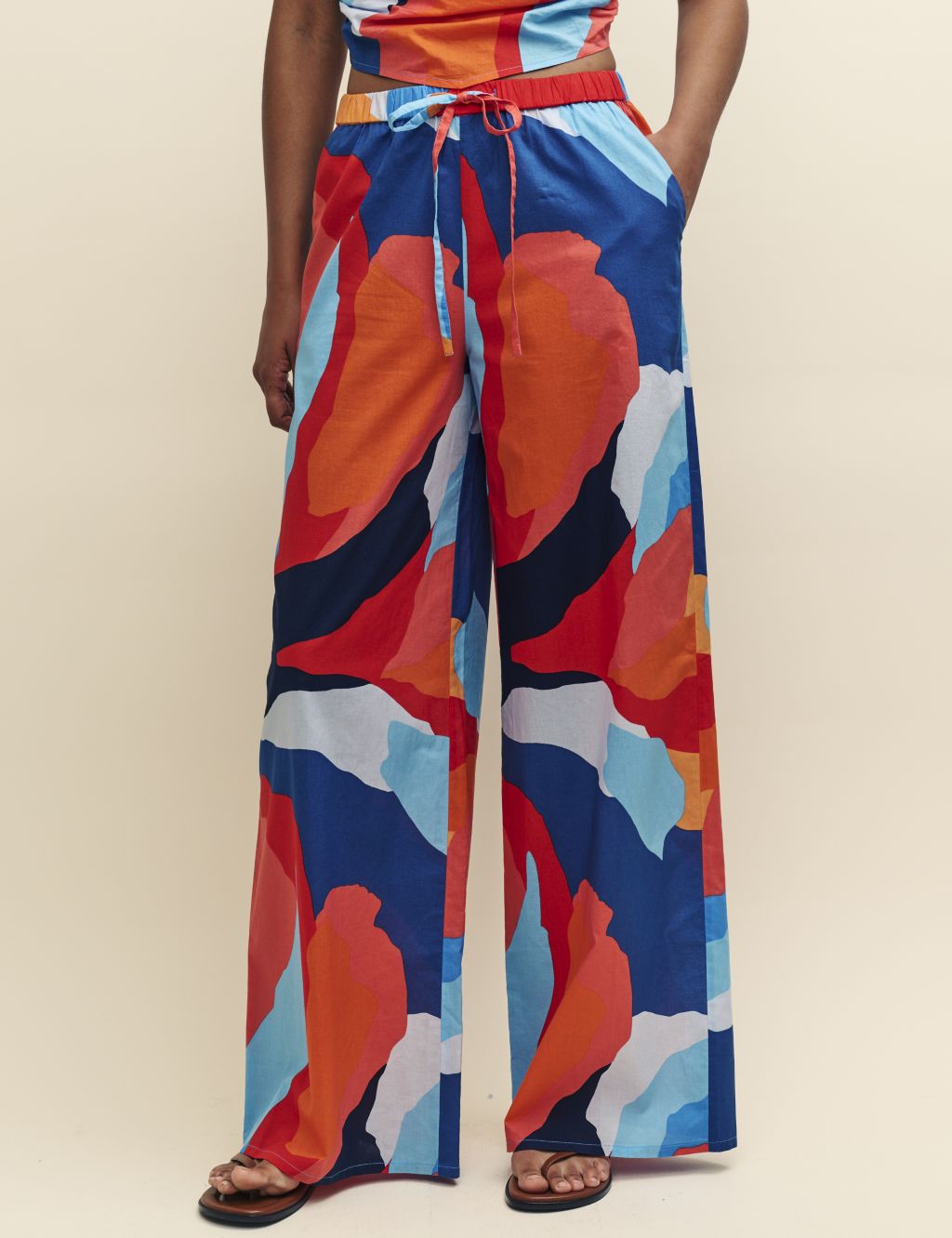 Pure Cotton Printed Wide Leg Trousers 1 of 5