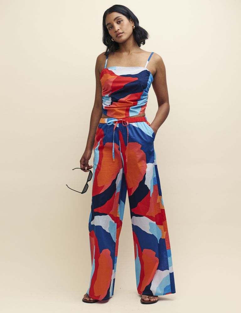 Pure Cotton Printed Wide Leg Trousers 5 of 5